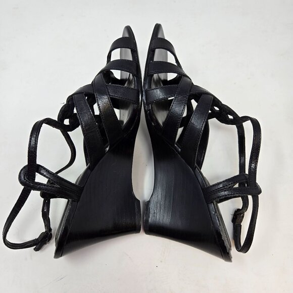 Vintage Nickels Womens Black Leather Wedge Heel Strappy Sandals Size 6.5M - Picture 8 of 11